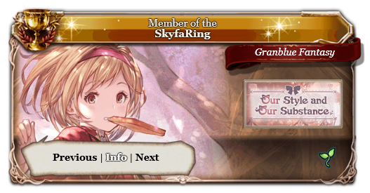 An example of the widget, featuring Djeeta and event highlight 'Our Style and Our Substance'